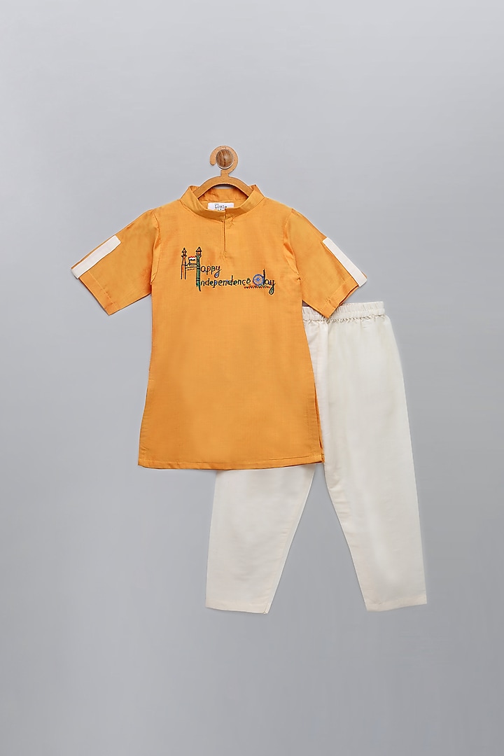 Orange Embroidered Kurta Set  For Boys by The little tales