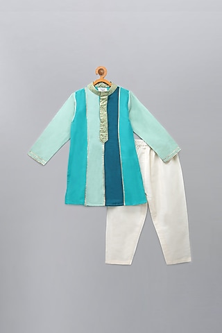 Multi-Colored Cotton Silk Kurta Set For Boys by The little tales