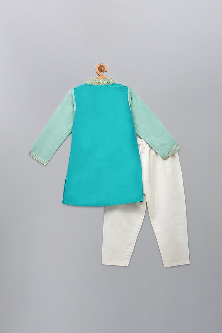 Multi-Colored Cotton Silk Kurta Set For Boys by The little tales at Pernia's Pop Up Shop