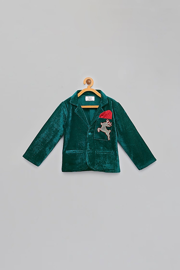 Green Embroidered Blazer For Boys by The little tales