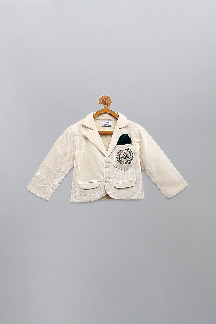 Off White Embroidered Blazer For Boys by The little tales at Pernia's Pop Up Shop