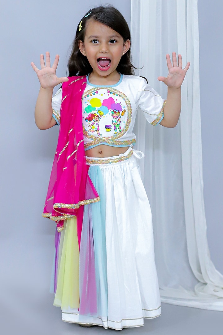 White Cotton Poplin Lehenga Set For Girls by The little tales at Pernia's Pop Up Shop