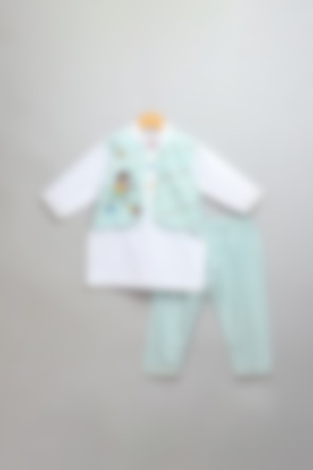 Off-White & Blue Cotton Embroidered Kurta Set For Boys by The little tales at Pernia's Pop Up Shop