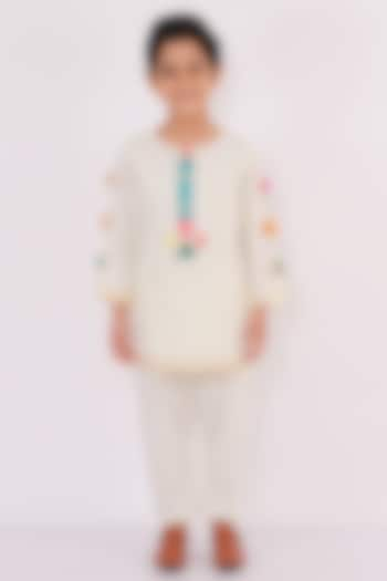 Off-White Cotton Embroidered A-Line Kurta Set For Boys by The little tales at Pernia's Pop Up Shop