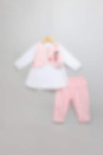 Off-White & Pink Cotton Embroidered Kurta Set For Girls by The little tales at Pernia's Pop Up Shop