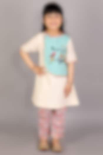 Off-White Cotton Cambric Embroidered A-Line Kurta Set For Girls by The little tales at Pernia's Pop Up Shop