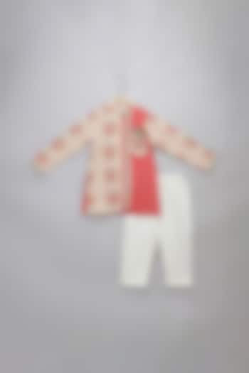 Coral & Beige Cotton Digital Printed Kurta Set For Boys by The little tales