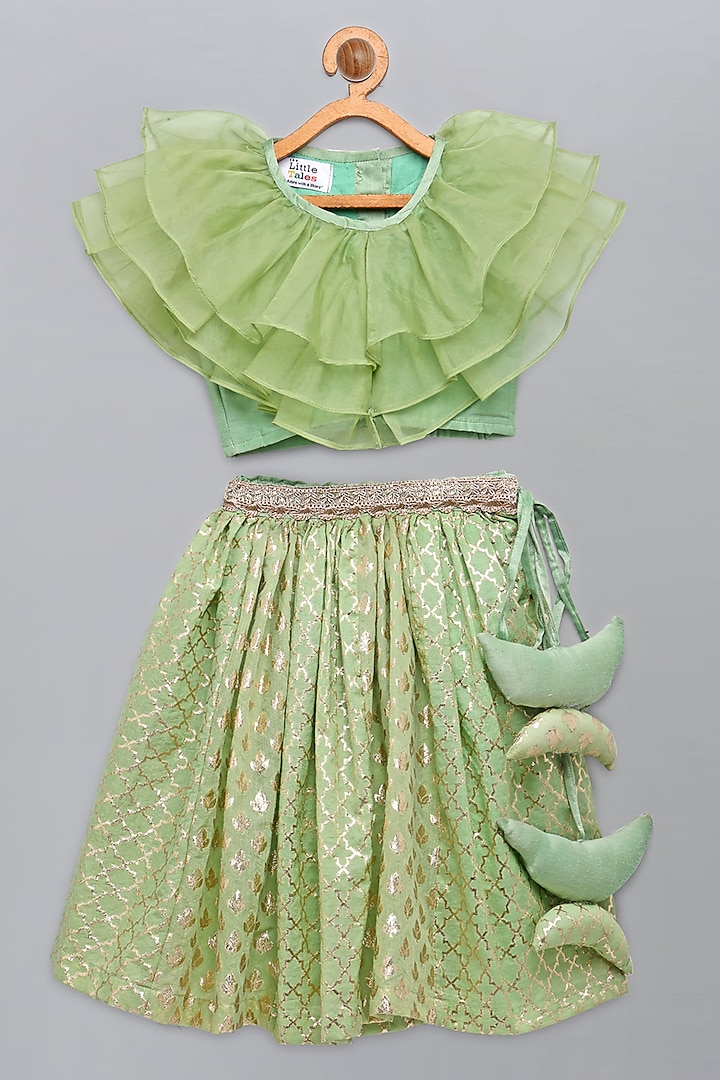 Lime Green Organza Lace Embroidered Lehenga Set For Girls by The little tales at Pernia's Pop Up Shop