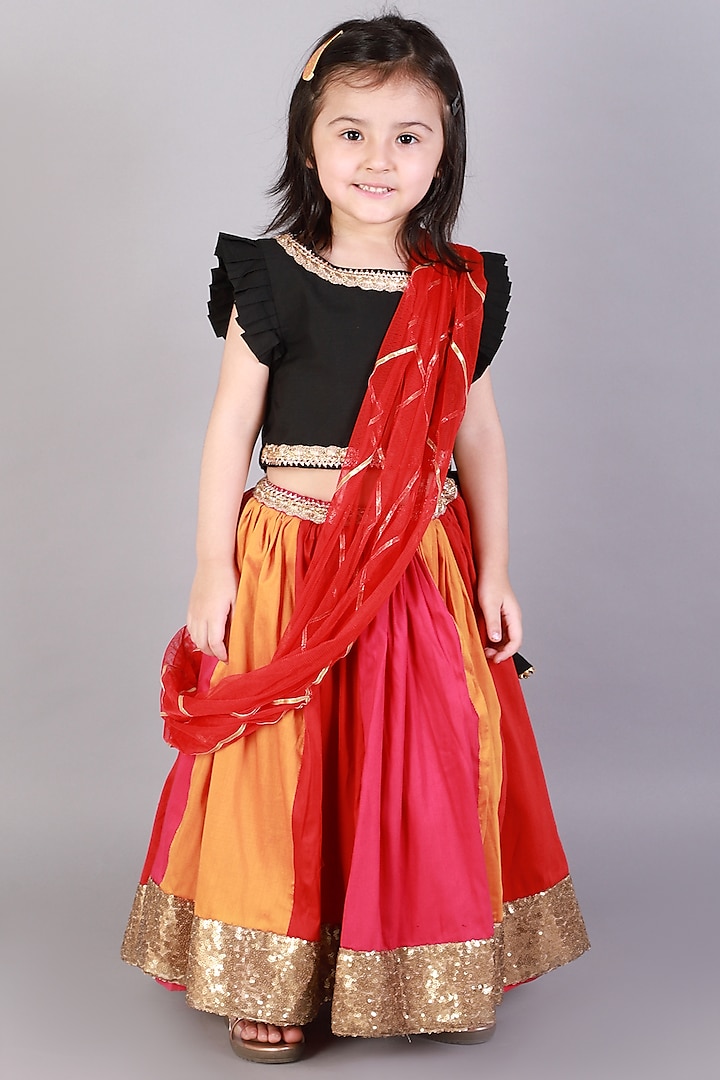 Multi-Colored Soft Net Lehenga Set For Girls by The little tales at Pernia's Pop Up Shop