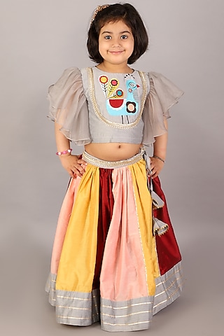 Multi-Colored Soft Net Lehenga Set For Girls by The little tales