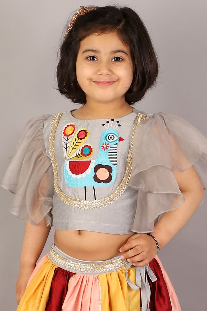 Multi-Colored Soft Net Lehenga Set For Girls by The little tales at Pernia's Pop Up Shop