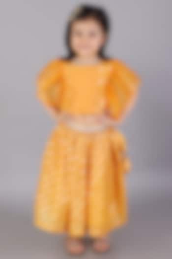 Orange Cotton Zari Lace Embroidered Lehenga Set For Girls by The little tales