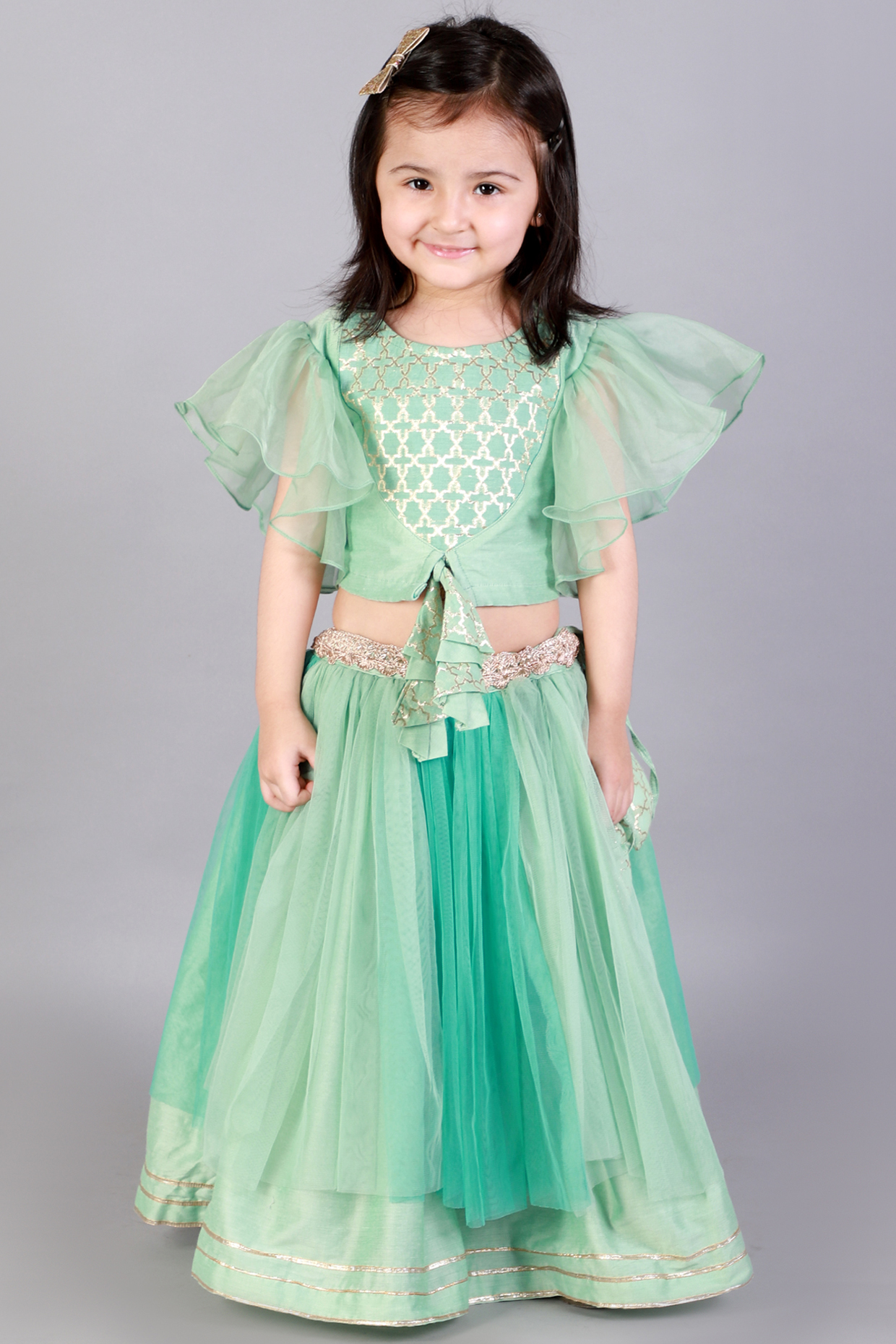 Green Net Lehenga Set For Girls
 by The little tales at Pernia's Pop Up Shop