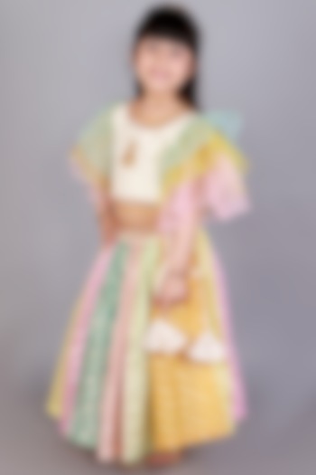 Multi-Colored Cotton Zari Lace Embroidered Lehenga Set For Girls by The little tales at Pernia's Pop Up Shop