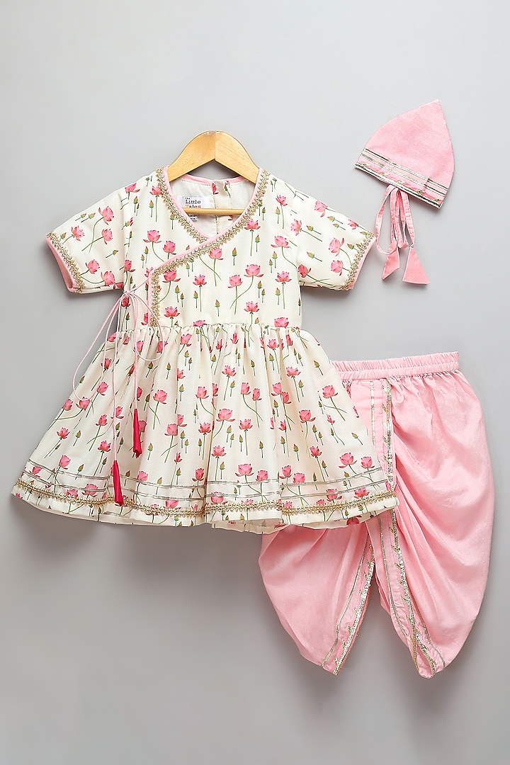 Pink Cotton Silk Dhoti Pant Set For Girls by The little tales at Pernia's Pop Up Shop