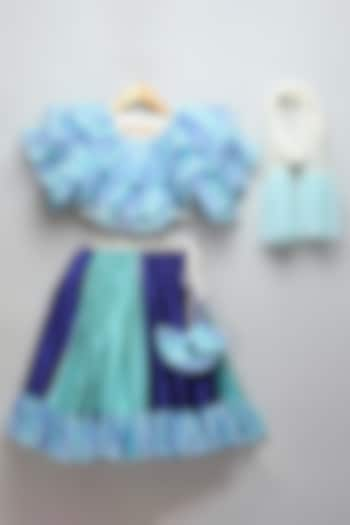 Blue & Navy Blue Cotton Silk Lace Embroidered Frilled Lehenga Set For Girls by The little tales at Pernia's Pop Up Shop