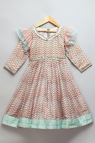Multi-Colored Cotton Silk & Organza Frilled Anarkali Set by The little tales