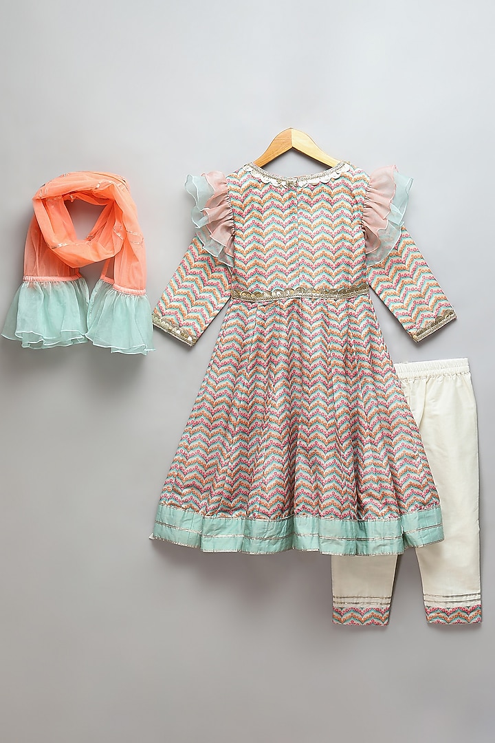 Multi-Colored Cotton Silk & Organza Frilled Anarkali Set by The little tales at Pernia's Pop Up Shop