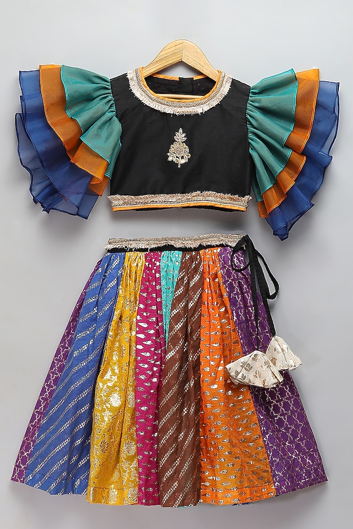 Multi-Colored Cotton Zari Lehenga Set For Girls by The little tales at Pernia's Pop Up Shop