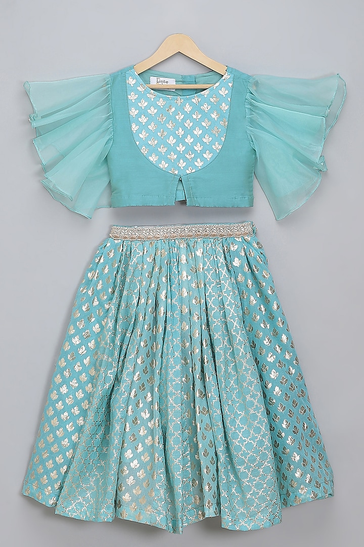 Blue Cotton Zari Lace Embroidered Lehenga Set For Girls by The little tales at Pernia's Pop Up Shop