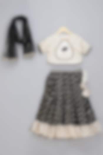 Black Chanderi Lace Embroidered Frilled Lehenga Set For Girls by The little tales