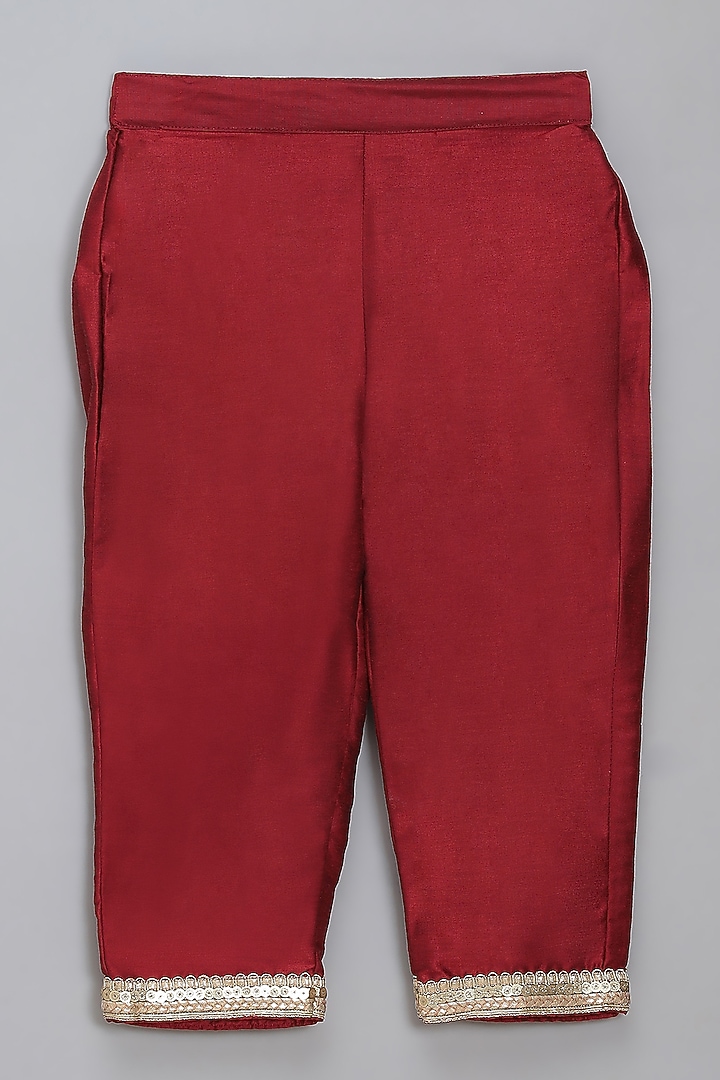 Maroon Velvet Embroidered Anarkali Set For Girls by The little tales at Pernia's Pop Up Shop