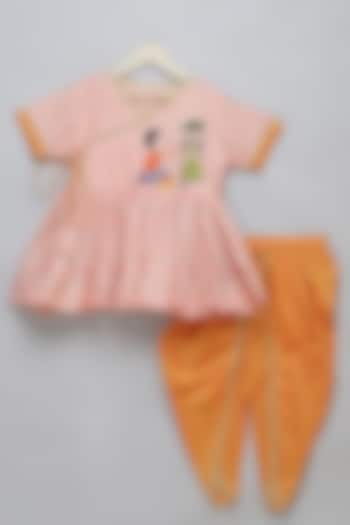 Orange Cotton Silk Lace Embellished Dhoti Set For Girls by The little tales at Pernia's Pop Up Shop