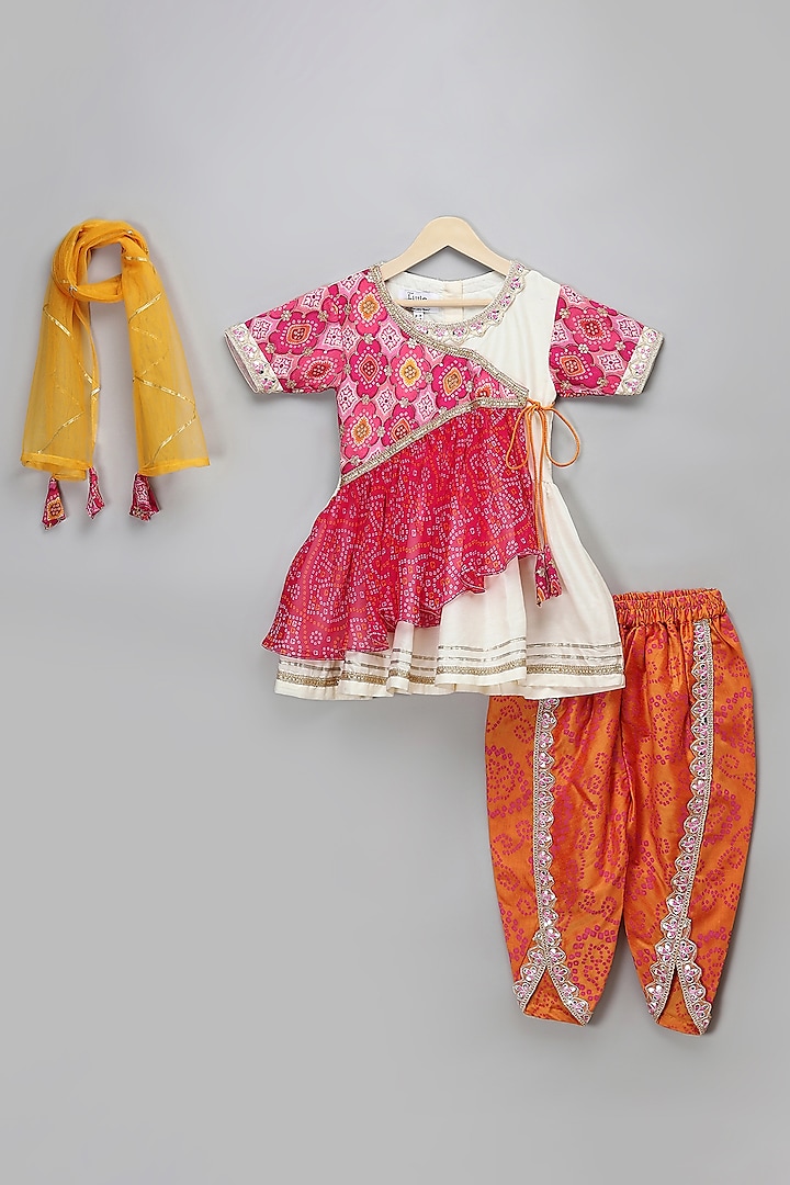 Orange Georgette Lace Embellished Dhoti Set For Girls by The little tales