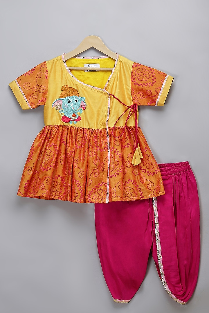 Pink Cotton Silk Lace Embellished Dhoti Set For Girls by The little tales at Pernia's Pop Up Shop