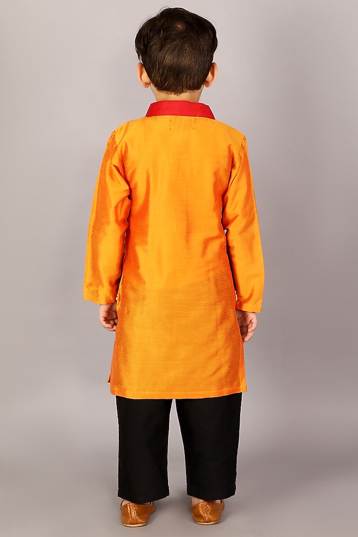 Multi-Colored Cotton Silk Embroidered Kurta Set For Boys by The little tales at Pernia's Pop Up Shop
