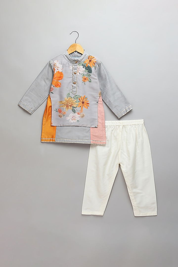 Multi-Colored Cotton Silk Printed Kurta Set For Boys by The little tales