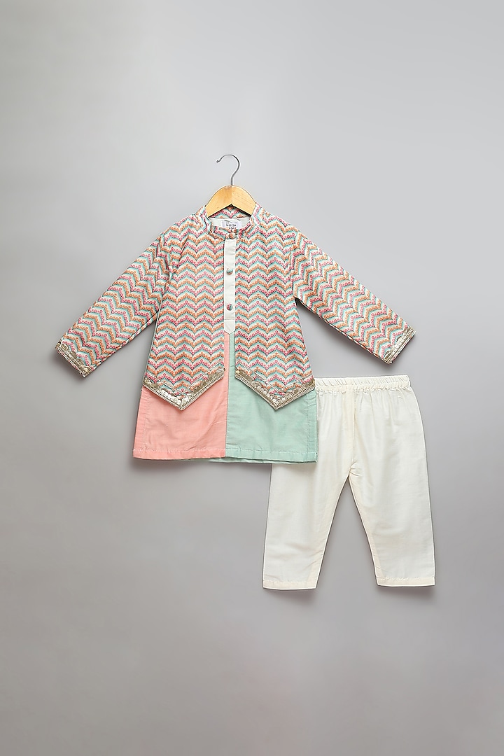 Multi-Colored Cotton Silk Printed Kurta Set For Boys by The little tales