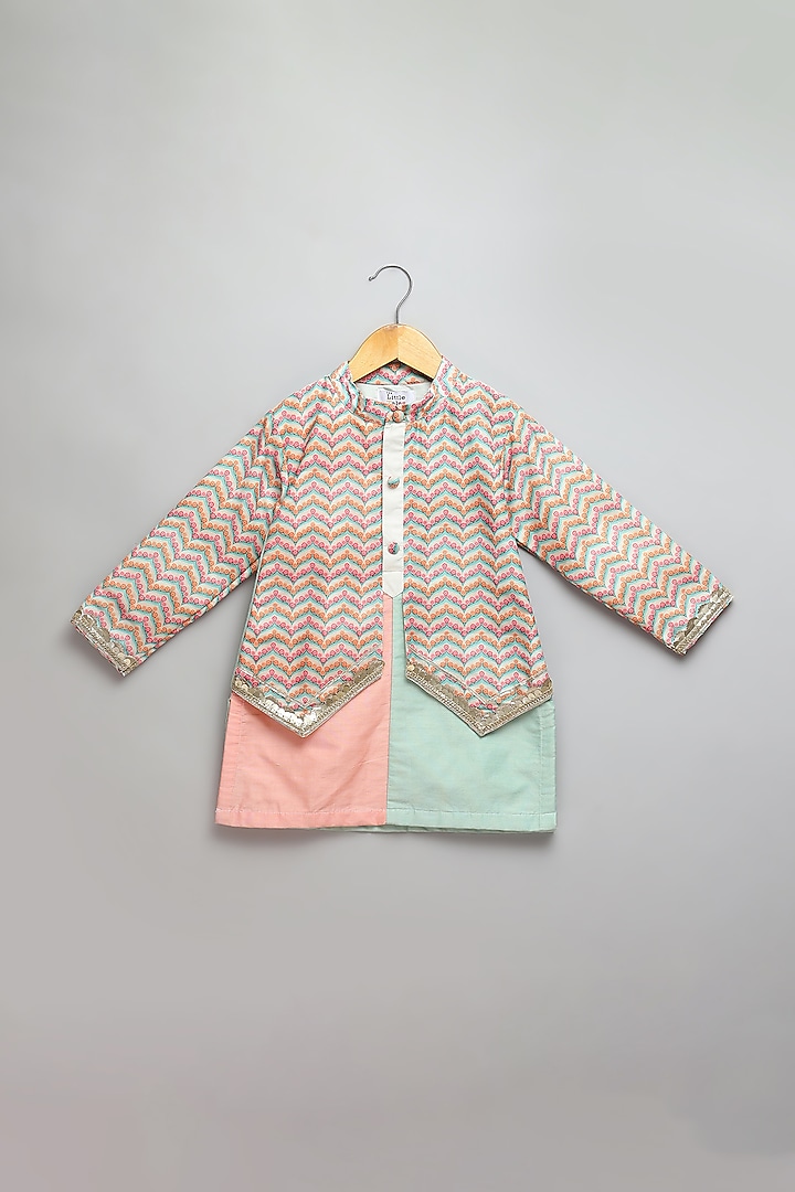 Multi-Colored Cotton Silk Printed Kurta Set For Boys by The little tales at Pernia's Pop Up Shop