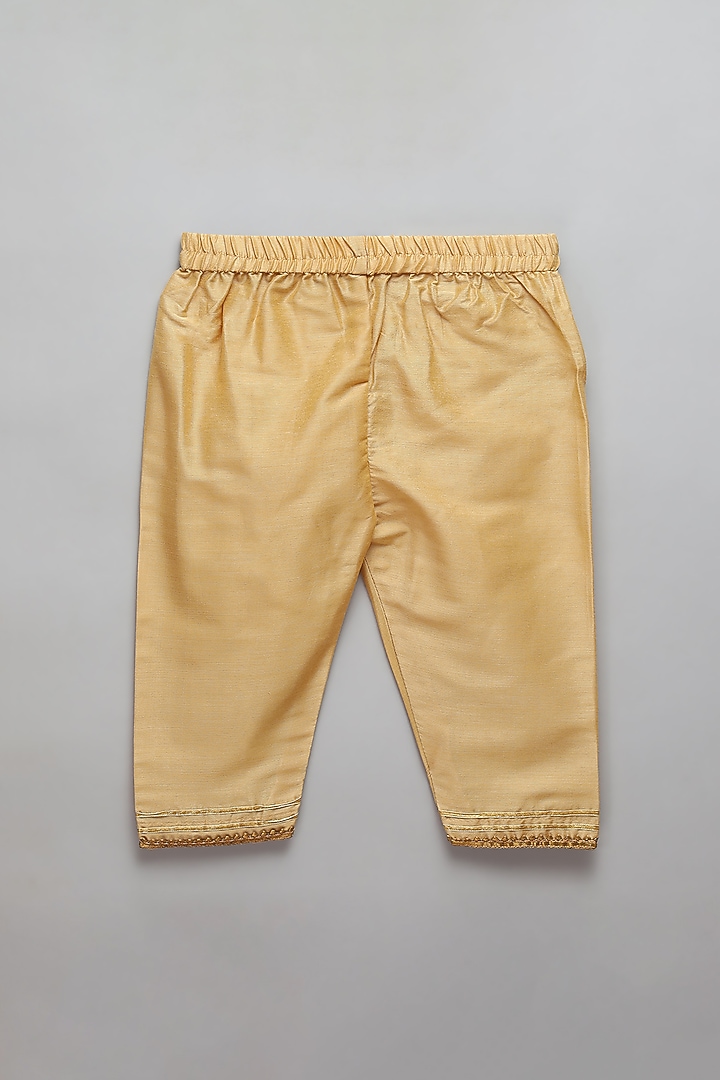 Beige Cotton Silk Boota Embroidered Kurta Set For Boys by The little tales at Pernia's Pop Up Shop