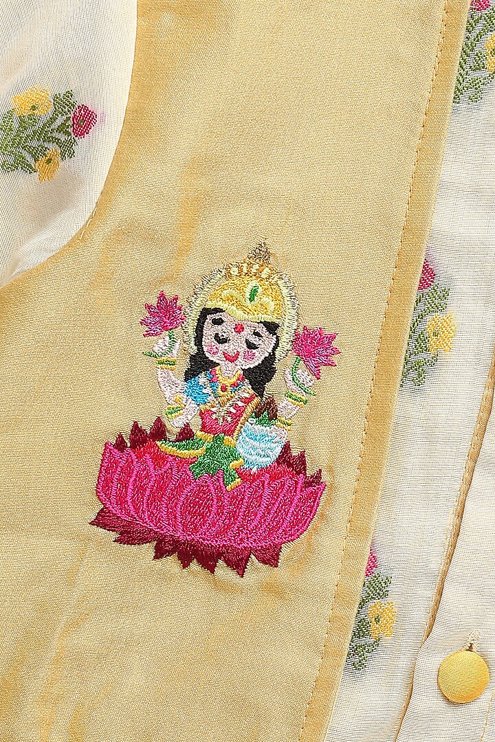 Beige Cotton Silk Boota Embroidered Kurta Set For Boys by The little tales at Pernia's Pop Up Shop
