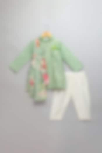 Green Cotton Silk Printed Kurta Set For Boys by The little tales at Pernia's Pop Up Shop