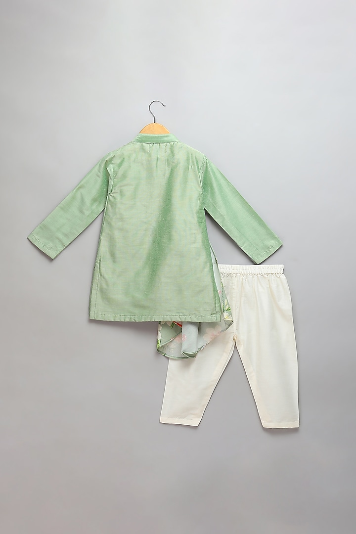 Green Cotton Silk Printed Kurta Set For Boys by The little tales at Pernia's Pop Up Shop