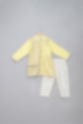 Lime Yellow Cotton Gota Embellished Kurta Set For Boys by The little tales at Pernia's Pop Up Shop
