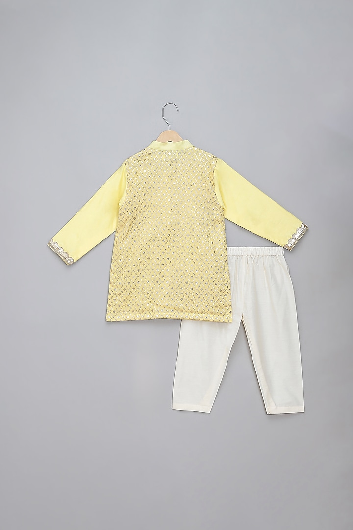 Lime Yellow Cotton Gota Embellished Kurta Set For Boys by The little tales at Pernia's Pop Up Shop