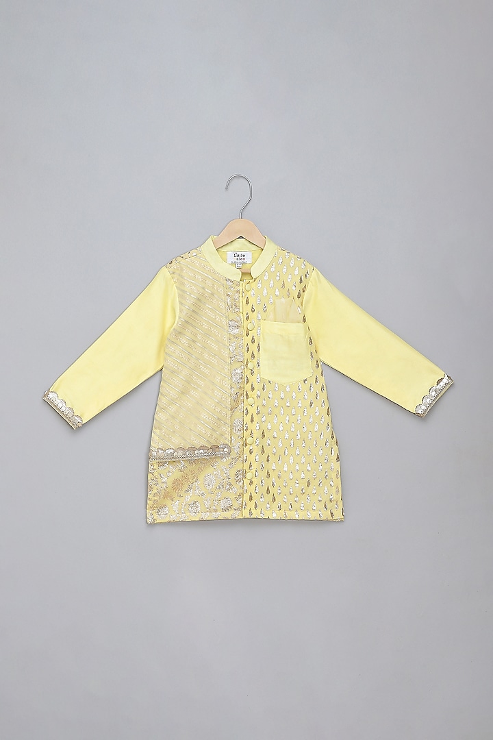 Lime Yellow Cotton Gota Embellished Kurta Set For Boys by The little tales at Pernia's Pop Up Shop