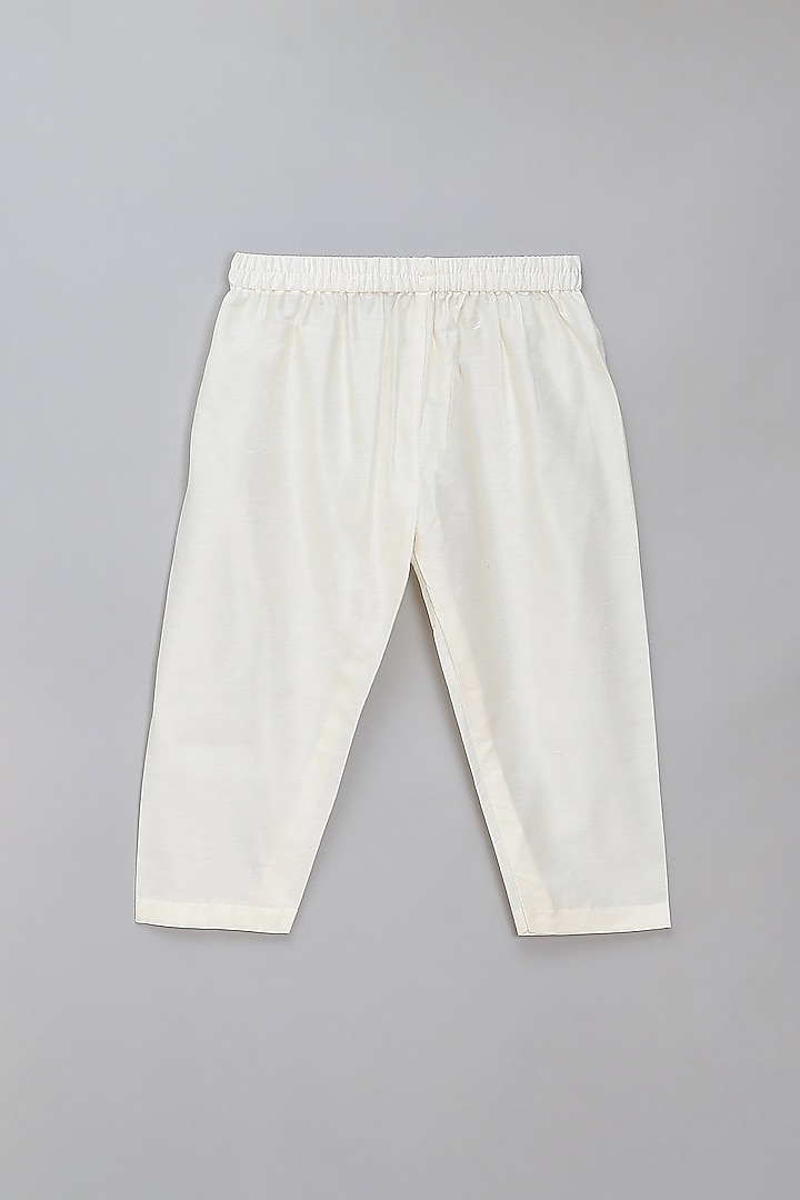Off-White Cotton Asymmetric Pleated Kurta Set For Boys by The little tales at Pernia's Pop Up Shop
