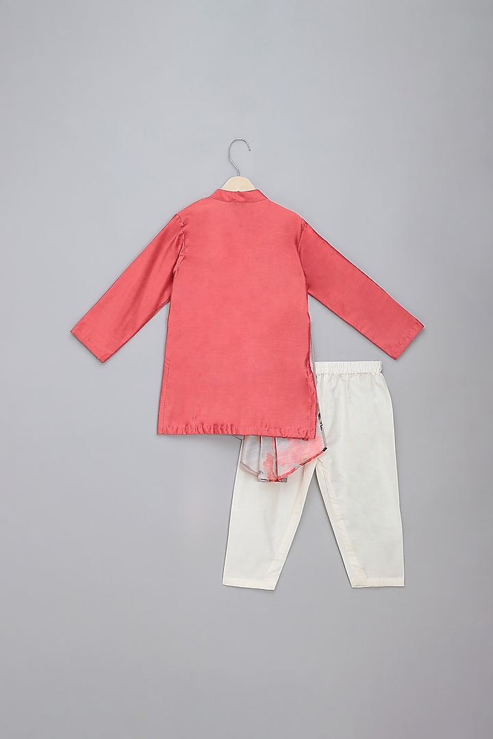 Coral Cotton Silk Printed Kurta Set For Boys by The little tales at Pernia's Pop Up Shop
