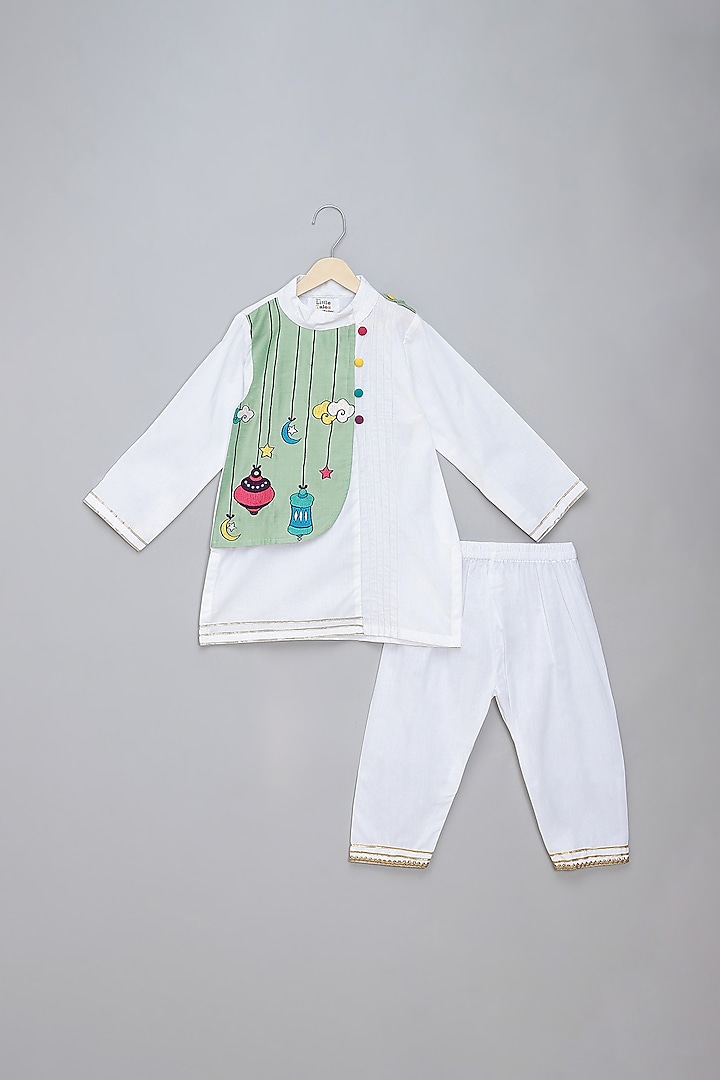 Off-White Cotton Poplin Embroidered Kurta Set For Boys by The little tales