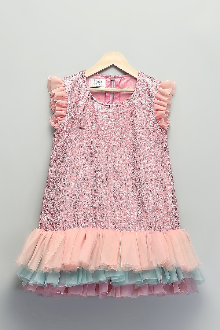 Pink Sequins & Organza Ruffled A-Line Dress For Girls by The little tales at Pernia's Pop Up Shop