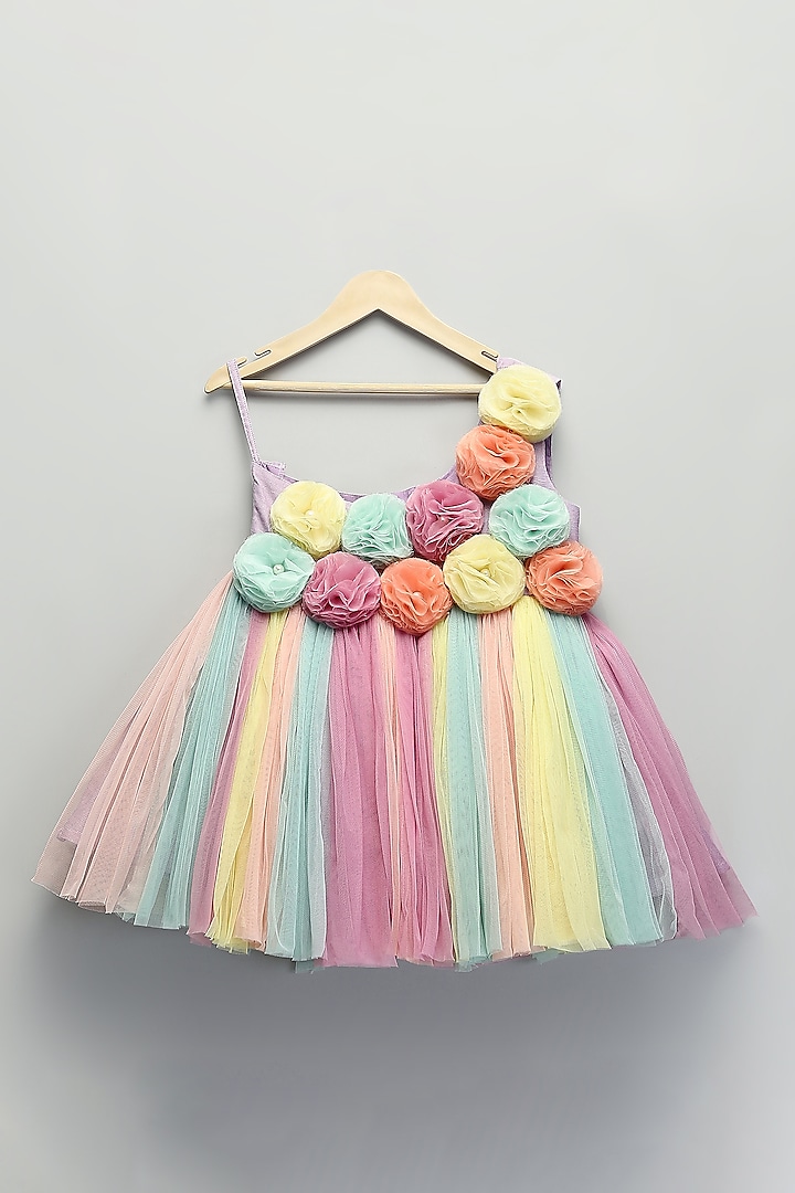 Multi-Colored Net 3D Organza Floral Dress For Girls by The little tales at Pernia's Pop Up Shop