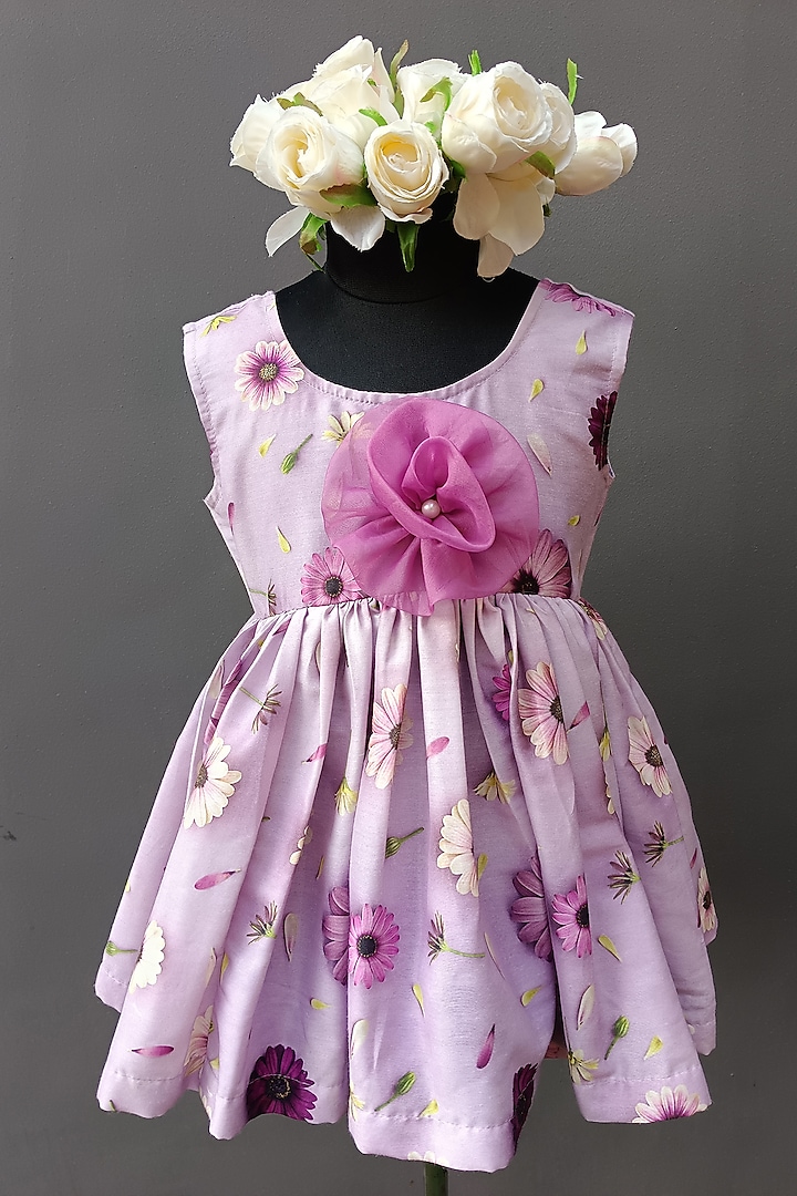 Lilac Cotton Poplin Floral Printed Dress For Girls by The little tales at Pernia's Pop Up Shop