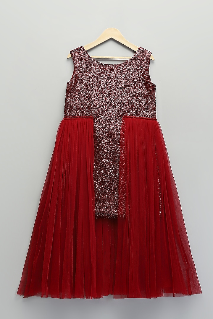 Red Sequins & Soft Net Dress For Girls by The little tales at Pernia's Pop Up Shop