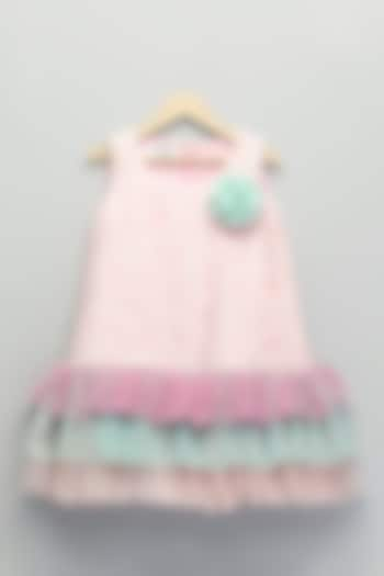 Baby Pink Net & Organza Ruffled A-Line Dress For Girls by The little tales at Pernia's Pop Up Shop