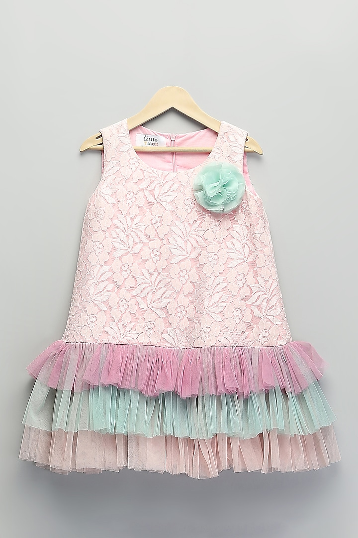 Baby Pink Net & Organza Ruffled A-Line Dress For Girls by The little tales at Pernia's Pop Up Shop