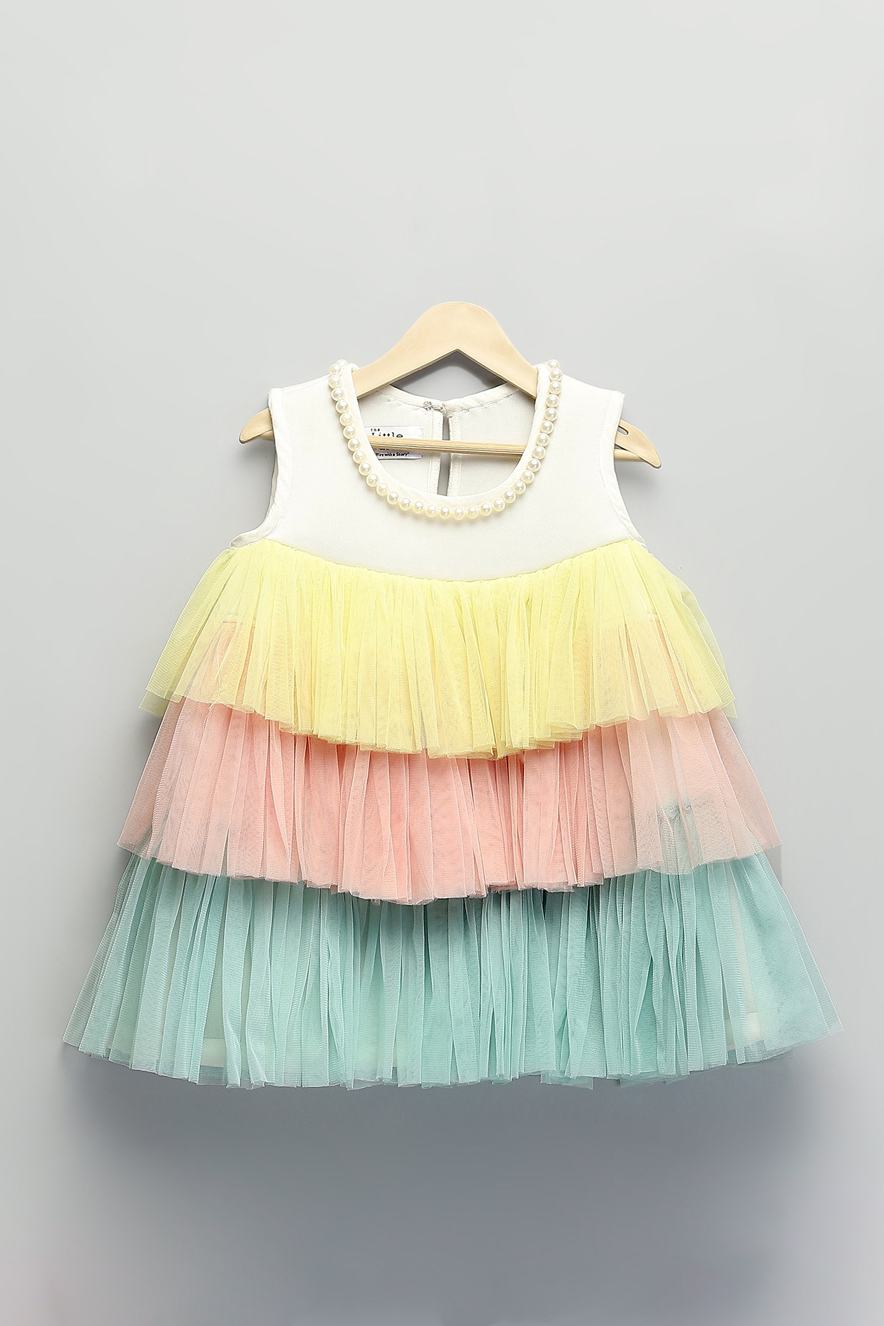 Multi-Colored Suba & Soft Net Layered Dress For Girls by The little tales at Pernia's Pop Up Shop
